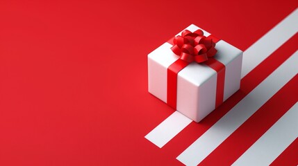 3D Rendering of a Christmas Gift Box on Red Background