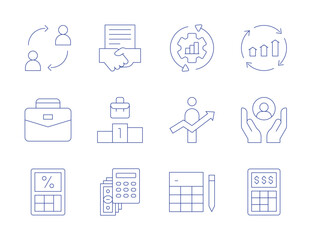 Business icons. Thin Line style, editable stroke. contract, continuous, continuous improvement, change, career, care, calculator