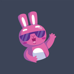 pink bunny wear sunglasses in flat vector design.
