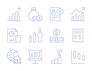 Business icons. Thin Line style, editable stroke. trend, ticket, accountant, money, credit, graphic, graph, increase, monitor, promotion