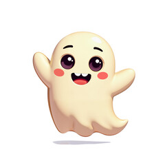 Obraz premium White ghost. Cute isolated cartoon illustration for halloween in png format.