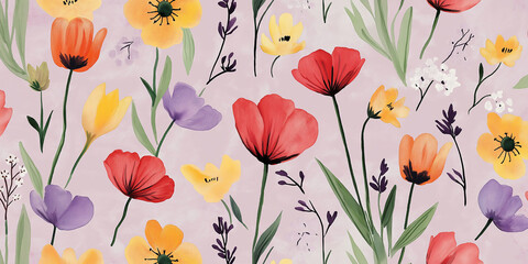 Bohemian Poppy and Tulip Floral Pattern