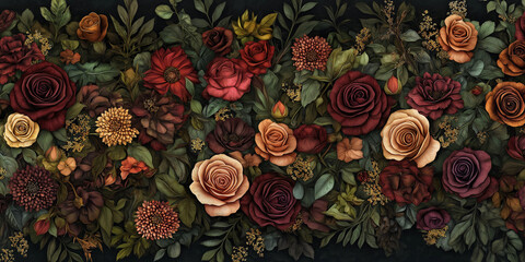 Baroque Style Rose and Chrysanthemum Floral Pattern