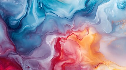 Obraz premium Abstract background with vibrant blue, orange, and red liquid colors.