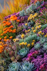 A variety of succulents in a colorful garden