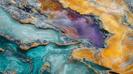 Naklejka premium Abstract colorful marble pattern with teal, purple and yellow colors.