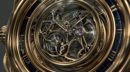 Close-up of intricate gold watch mechanism with visible gears and springs