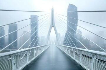 Obraz premium A Bridge in the Fog Overlooking a City Skyline