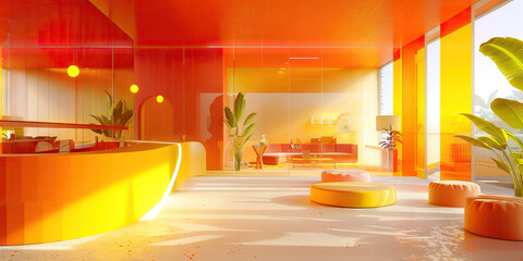 The vibrant orange and yellow accents of a South American bank, reflecting the region's bold culture and energy.