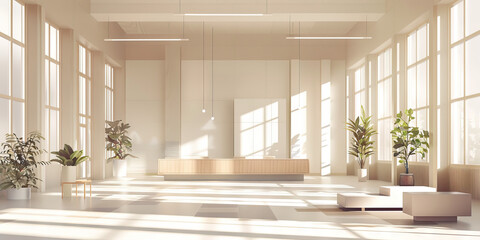 A minimalistic Scandinavian bank, with clean lines, muted tones, and lots of natural light, creating a sense of calm and simplicity.