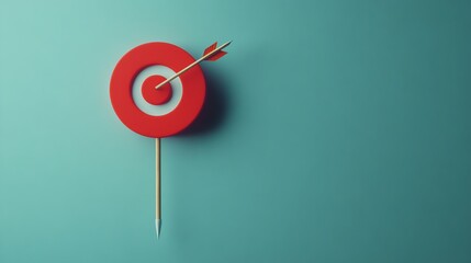 A red target with an arrow in the center on a teal background.