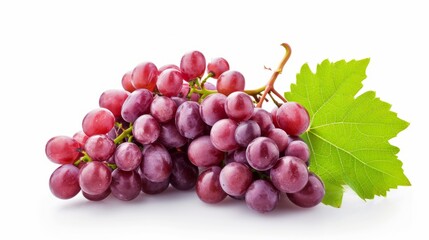 Crimson Harvest: A Vibrant Array of Red Grapes and Lush Green Leaves on a Serene White Canvas -- in