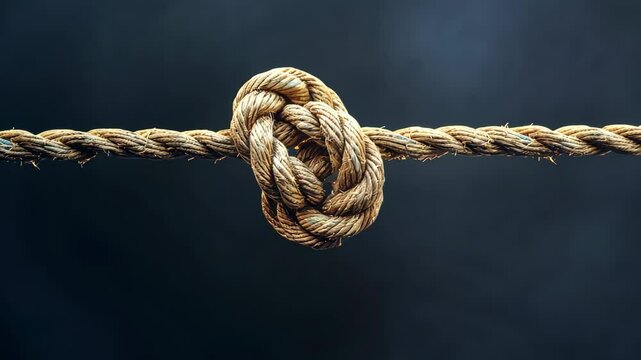 Close-up of a knotted rope against a dark background. Strength and resilience concept.