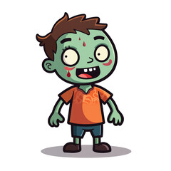 Cute illustration of green zombie. isolated halloween characters PNG with no background in cartoon style