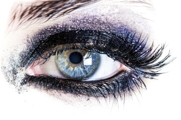 A close-up shot of a person's eye with striking long eyelashes, suitable for use in beauty and fashion contexts