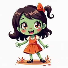 Cute isolated zombie PNG with no background for halloween cartoon illustration