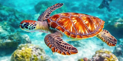 Obraz premium Vivid Sea Turtle Underwater