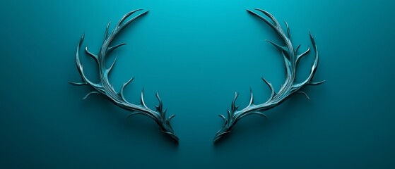 Fototapeta premium Teal Deer Antlers on Blue Background