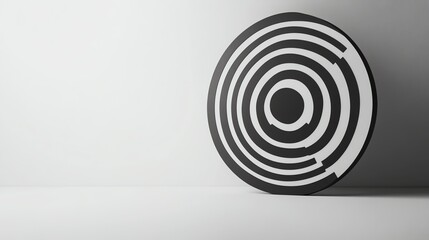 Obraz premium A black circle in the center of a white surface with a black circle and concentric circles around it.