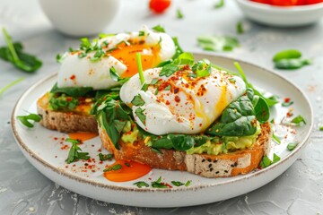 Avocado Toast with Poached Eggs and Spinach