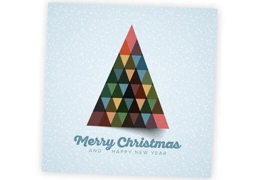 Retro Christmas card with triangle Christmas tree and shadow