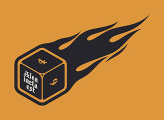 Vector line burning dice with quote: Alea iacta est. Board Games.