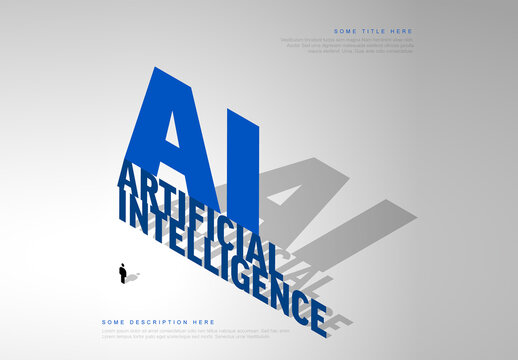 Ai artificial intelligence concept illustration social media banner header template with shadows