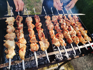 Meat skewers on the grill
