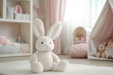 Fototapeta premium Modern child room with soft rabbit toy