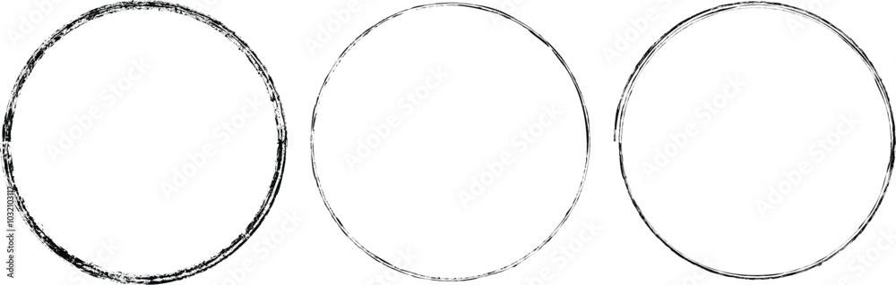 Poster Set of vector circle border frames with rough edges . Circle frame template collection . distress texture . Grunge tiny frame borders isolated on the background . Rough edges effect . 