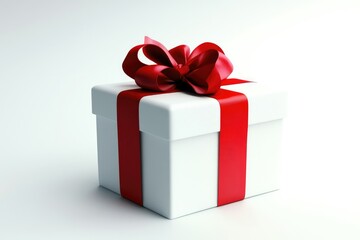 Obraz premium Elegant White Gift Box with Red Ribbon and Bow