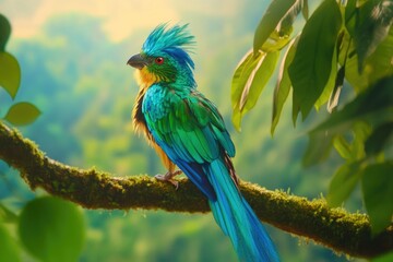 Obraz premium Vibrant Bird Displaying Colorful Feathers in Nature