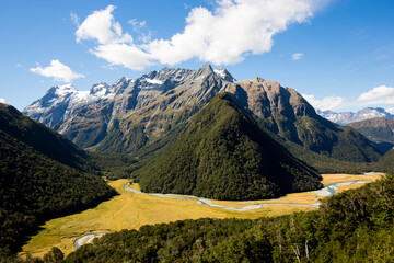 Routeburn Track in New Zealand with Routeburn Flat and Humboldt Mountains in the background
