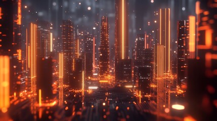 Futuristic Metropolis: Neon Lights and Skyscrapers in the Night