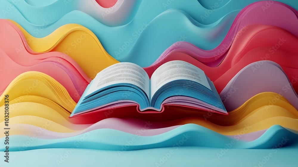 Poster stunning gradient abstract 3d illustration for world book day displaying an open book surrounded by 