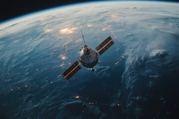 Naklejka premium Stunning Satellite Drifting Above Earth at Scale