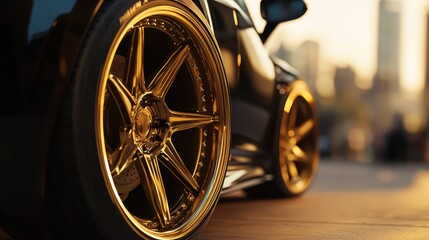 Gold Alloy Wheels on a Black Car