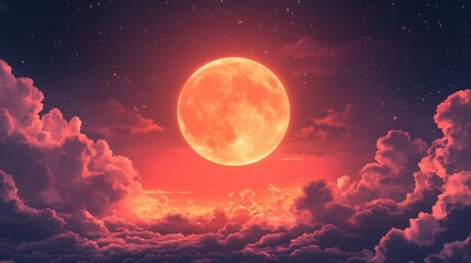 Fototapeta premium Anime style illustration of full moon and clouds