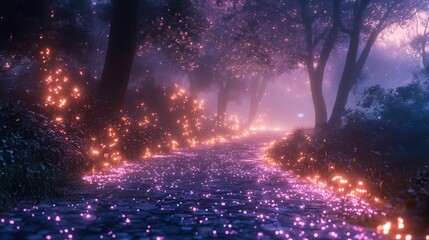 Naklejka premium A pathway of crystalized dreams leading through a glowing, mystical forest