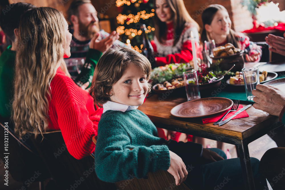 Canvas Prints Portrait of friendly peaceful family enjoy magic time gather celebrate new year xmas flat indoors