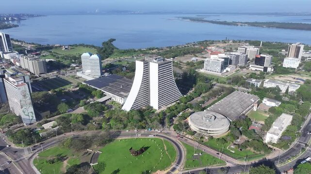 Government Building At Porto Alegre In Rio Grande Do Sul Brazil. Downtown District. Highrise Buildings. Beautiful City Skyline. Government Building At Porto Alegre In Rio Grande Do Sul Brazil. 