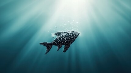 Fototapeta premium A stunning underwater scene showcasing a unique fish formed from bubbles capturing the tranquility and beauty of marine life in a mystical light