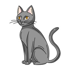 Black cat, traditional Halloween animal, pet. Vector flat simple element, color illustration. For logo, sticker, print, web design, scrapbooking