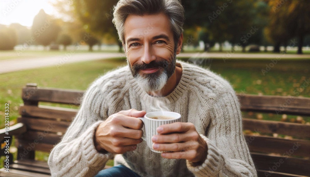 Wall mural smiling man holding a cup of coffee