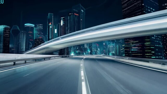 A glowing highway with data elements leading toward "2025," symbolizing future progress, innovation, and technological advancements.  
