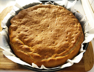 Whole savory pie freshly baked