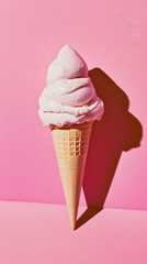 Minimalist Ice Cream Advertisement, vibrant ice cream cone against a plain backdrop, emphasizing simplicity and flavor appeal