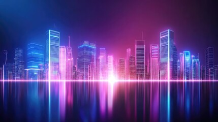 Fototapeta premium Neon Cityscape with Pixelated Arcade Game Graphics