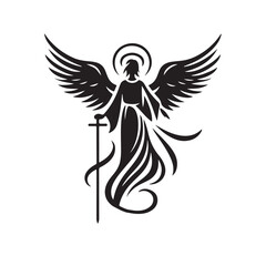 Black Angel Silhouette With Wings and Sword.eps