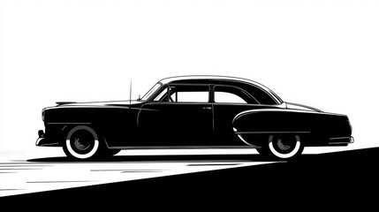 Vintage Car Silhouette in Black and White Art Deco Style